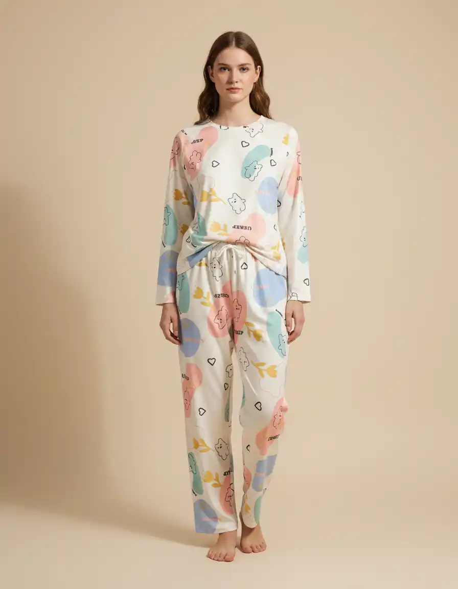 Jerry nightwear Teddy Print Top & Pyajama Full Sleeve Imported fabric Night suit Set for women and girl.png